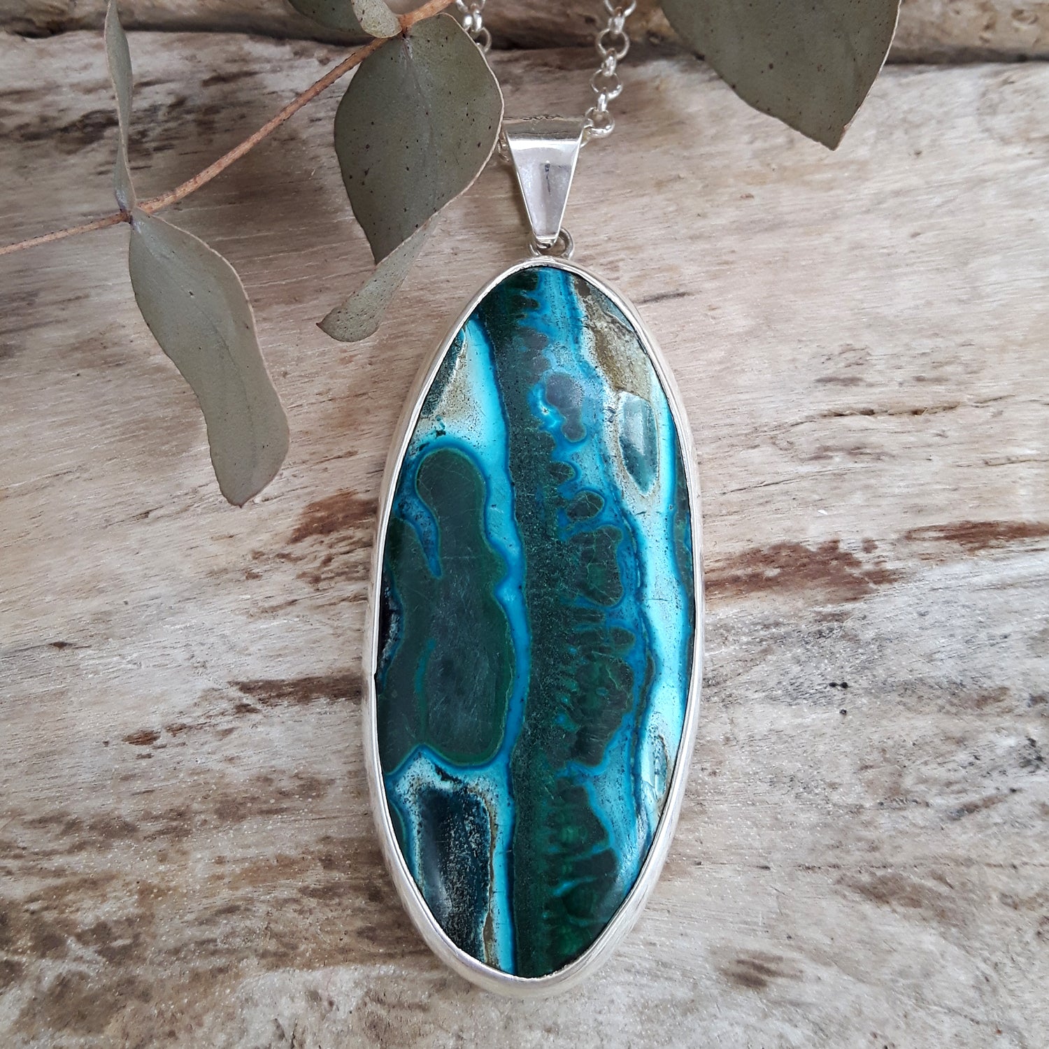 Monet Shattuckite Gemstone XXL Pendant A Set in Sterling Silver