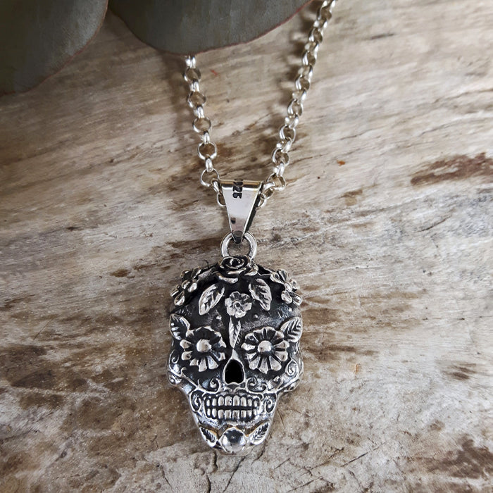 Sugar Skull Sterling Silver Pendant