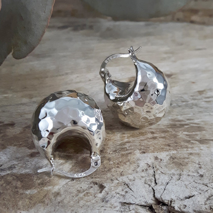 Adore Small Hammered Silver Hoop Earrings