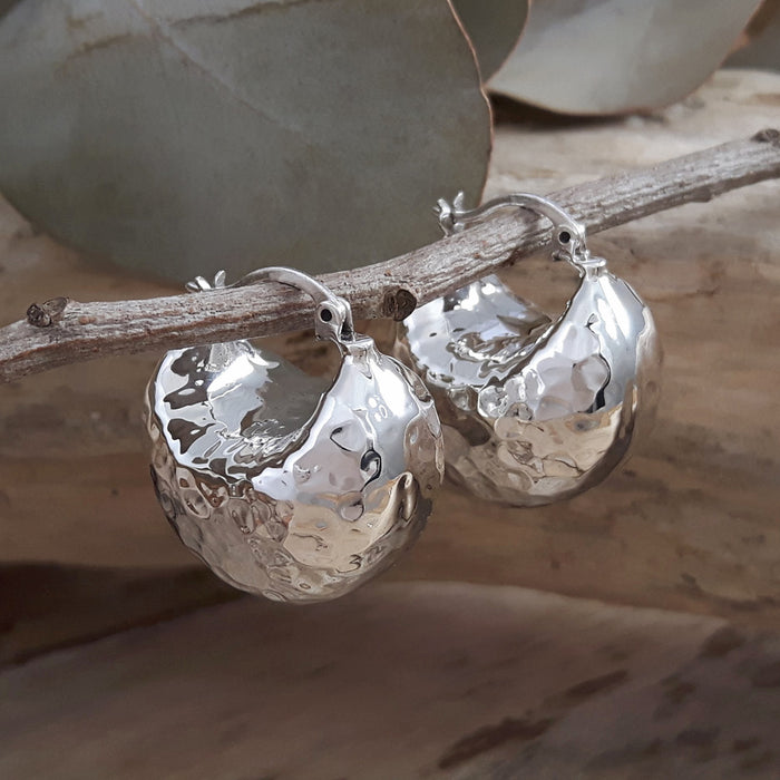 Adore Large Hammered Silver Hoop Earrings