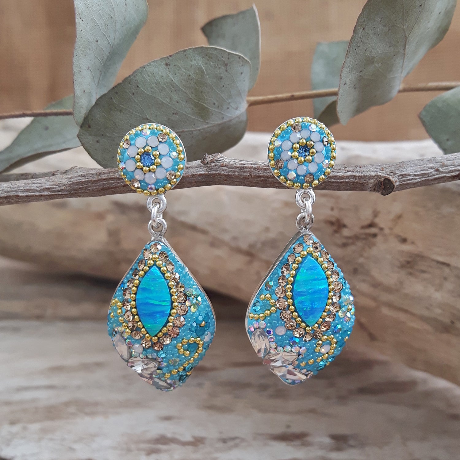 Allegra Double Daisy Dream TQ Drop Earrings