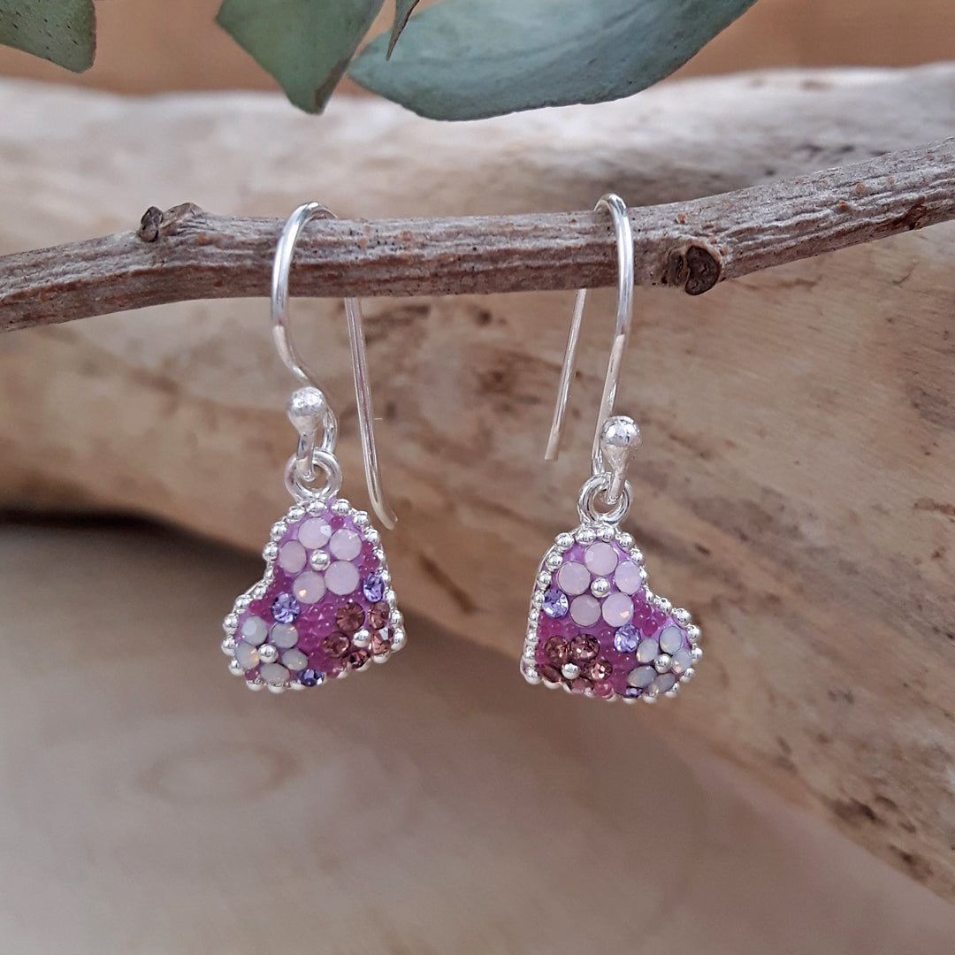 lilac dream heart drop earrings sterling silver