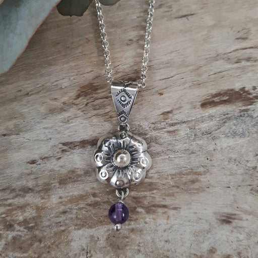 Bloom Flower Silver & Amethyst Pendant