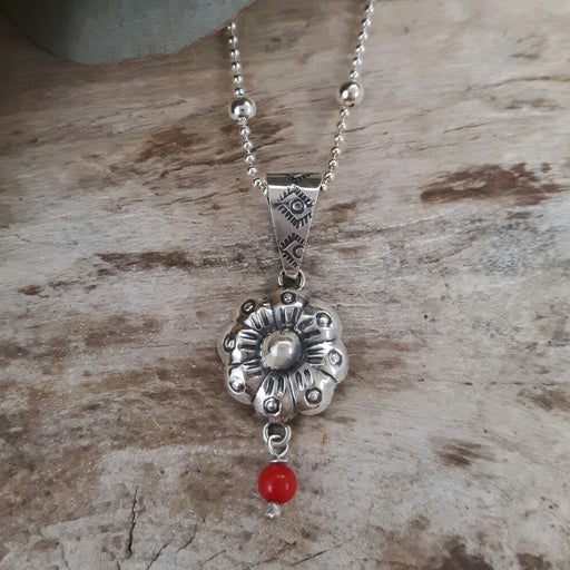 Bloom Flower Silver & Red Pendant