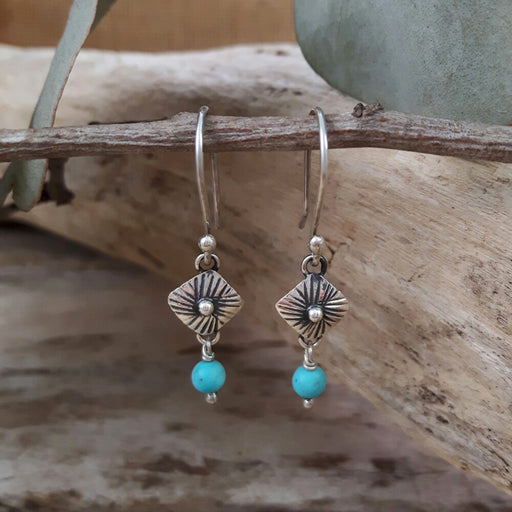 Bloom Rombo Silver & Turquoise Drop Earrings