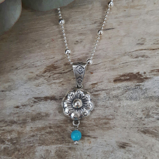 Bloom Flower Silver & Turquoise Pendant