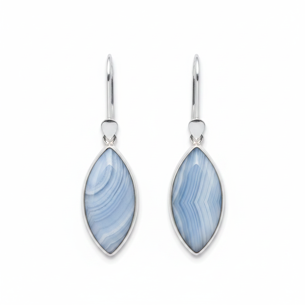 Celestial Blue Lace Agate Drop Earrings - Pair