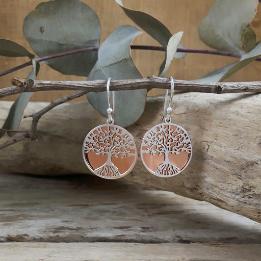 Celtic Tree Of Life Silver/Copper Drop Earrings