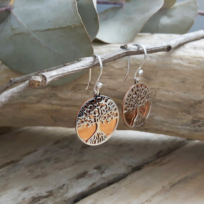 Celtic Tree Of Life Silver/Copper Drop Earrings