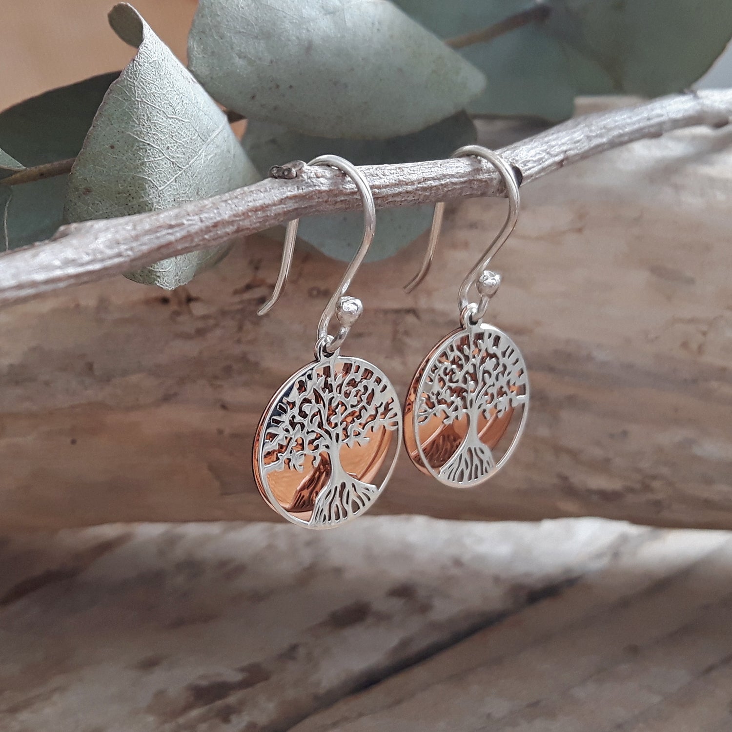Celtic Tree Of Life Silver/Copper Drop Earrings