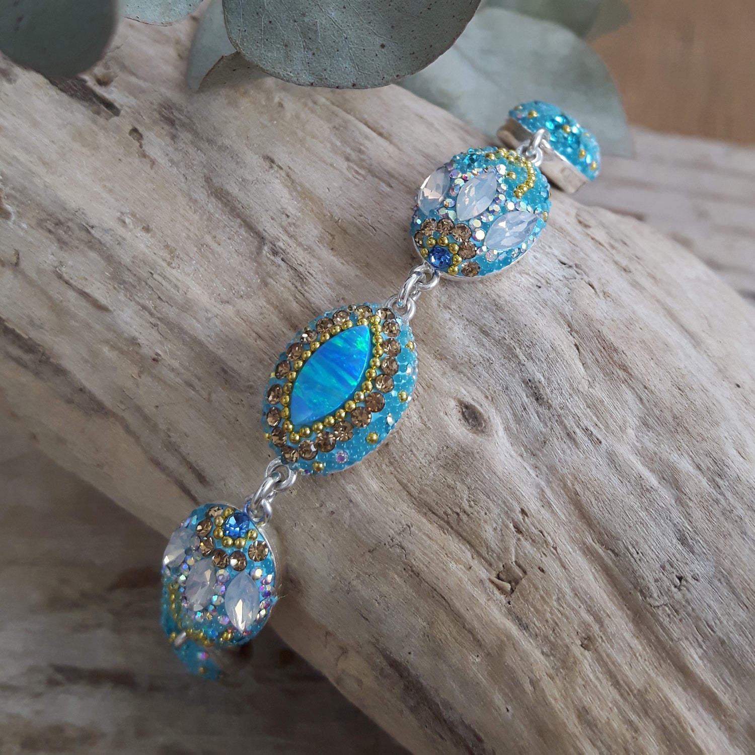 close up opal bracelet crystal detail