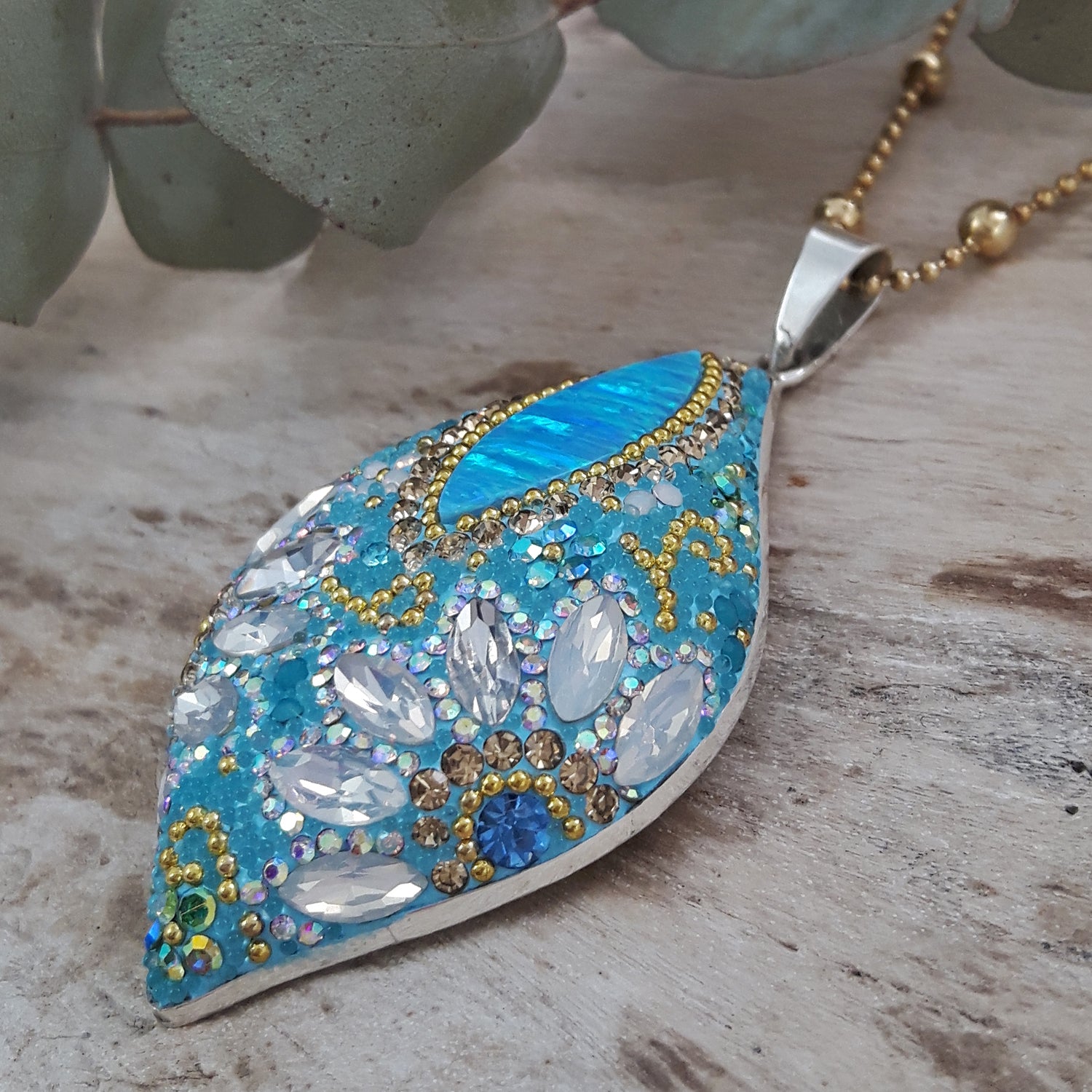 statement pendant sterling silver opal turquoise crystal handmade