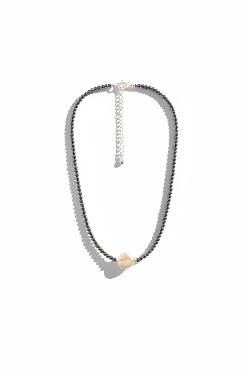 Eclipse Pearl & Hematite Necklace - Simplified