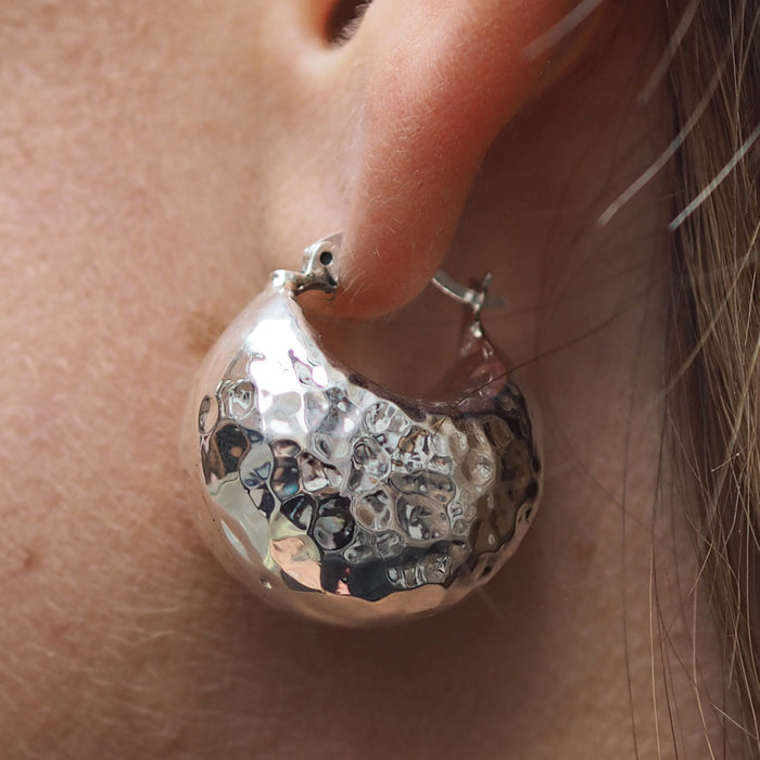 Blue Topaz Hoop Earrings Hammered Silver - FantaSea Jewelry