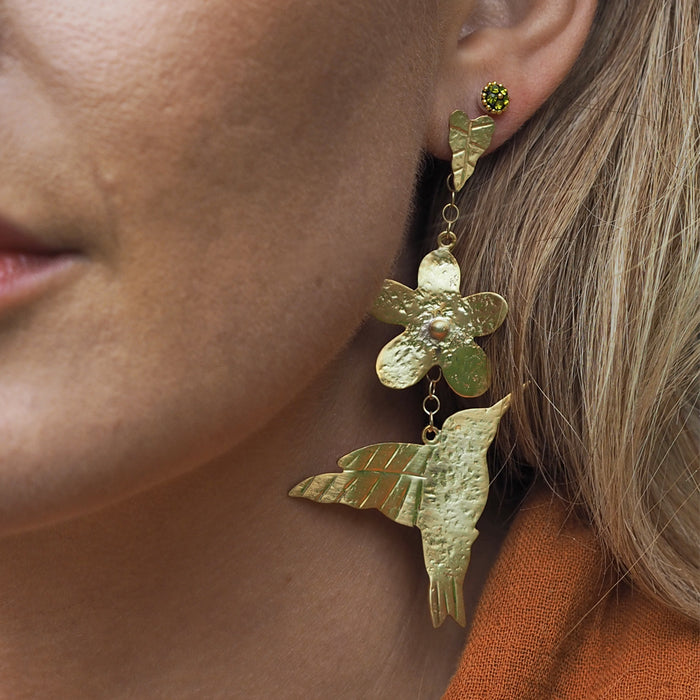 Foresta Ceiba Gold Hummingbird Drop Earrings