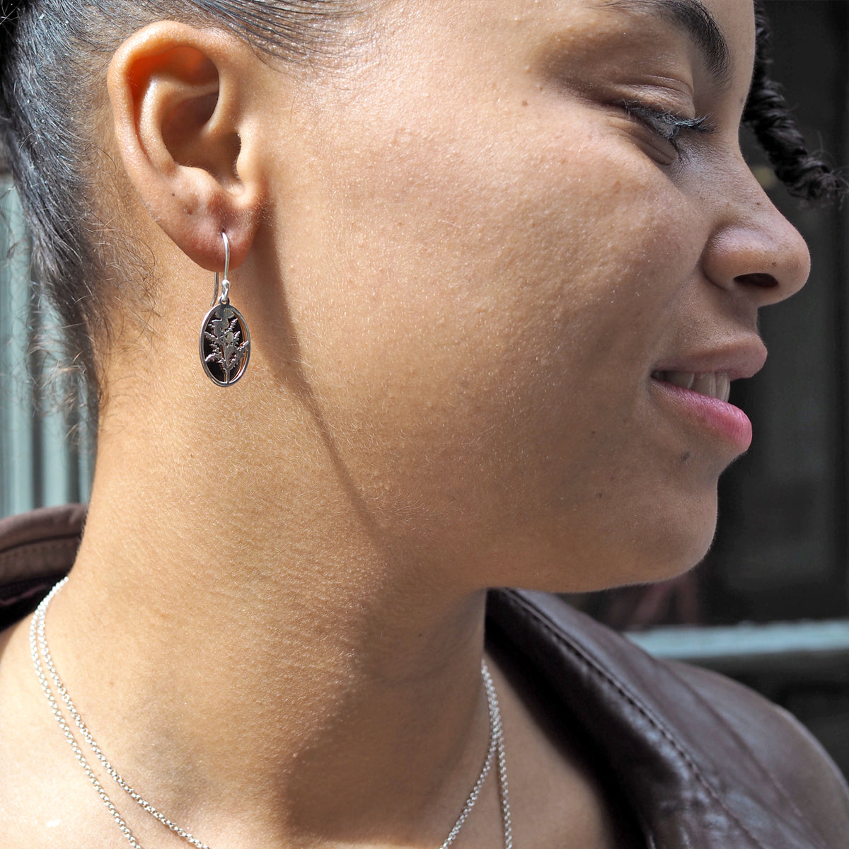 Celtic Thistle Silver & Copper Drop Earrings