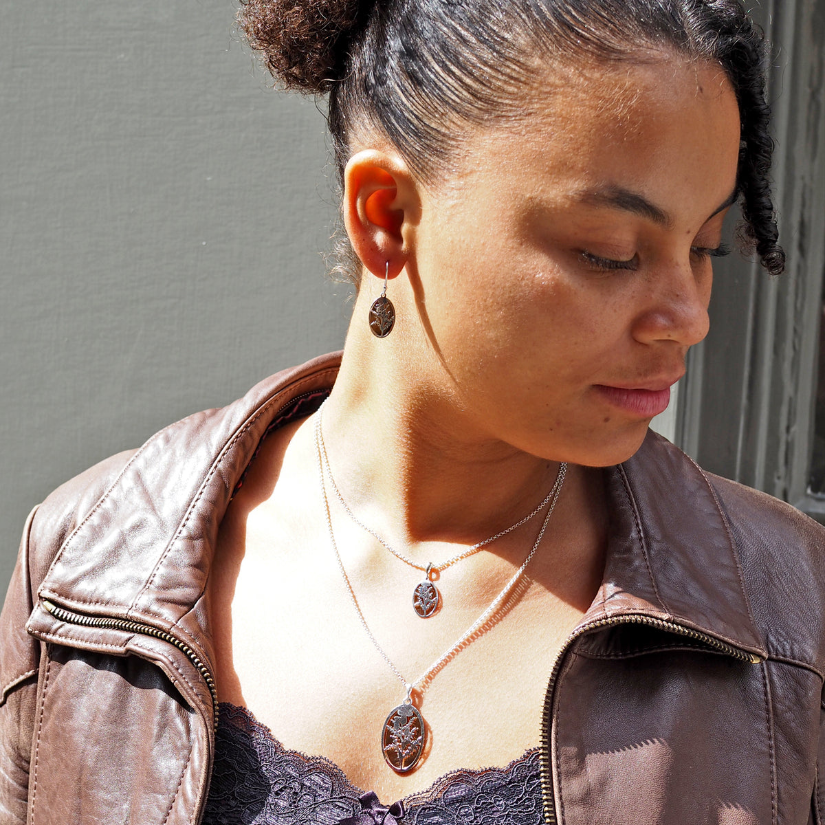 Celtic Thistle Silver & Copper Drop Earrings