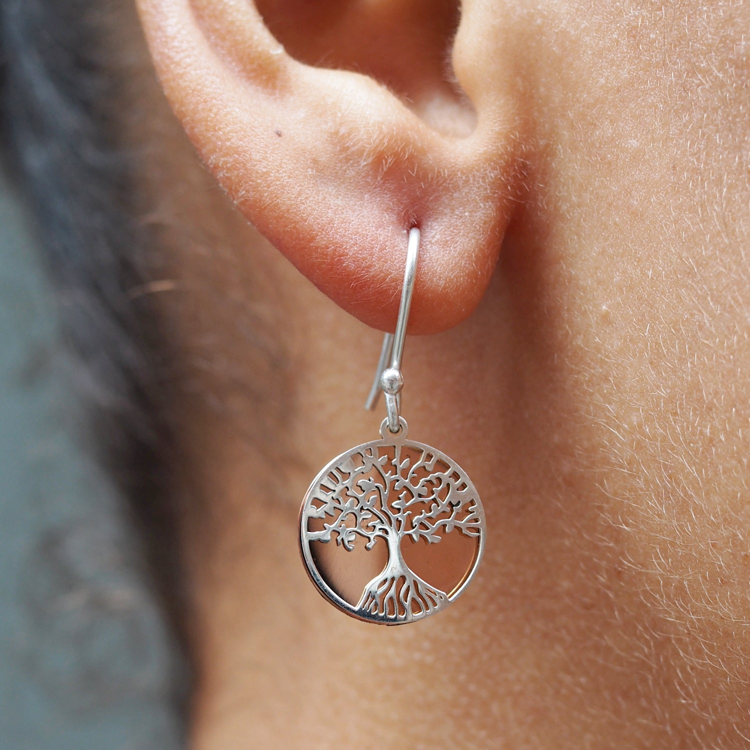 Celtic Tree Of Life Silver & Copper Drop Earrings