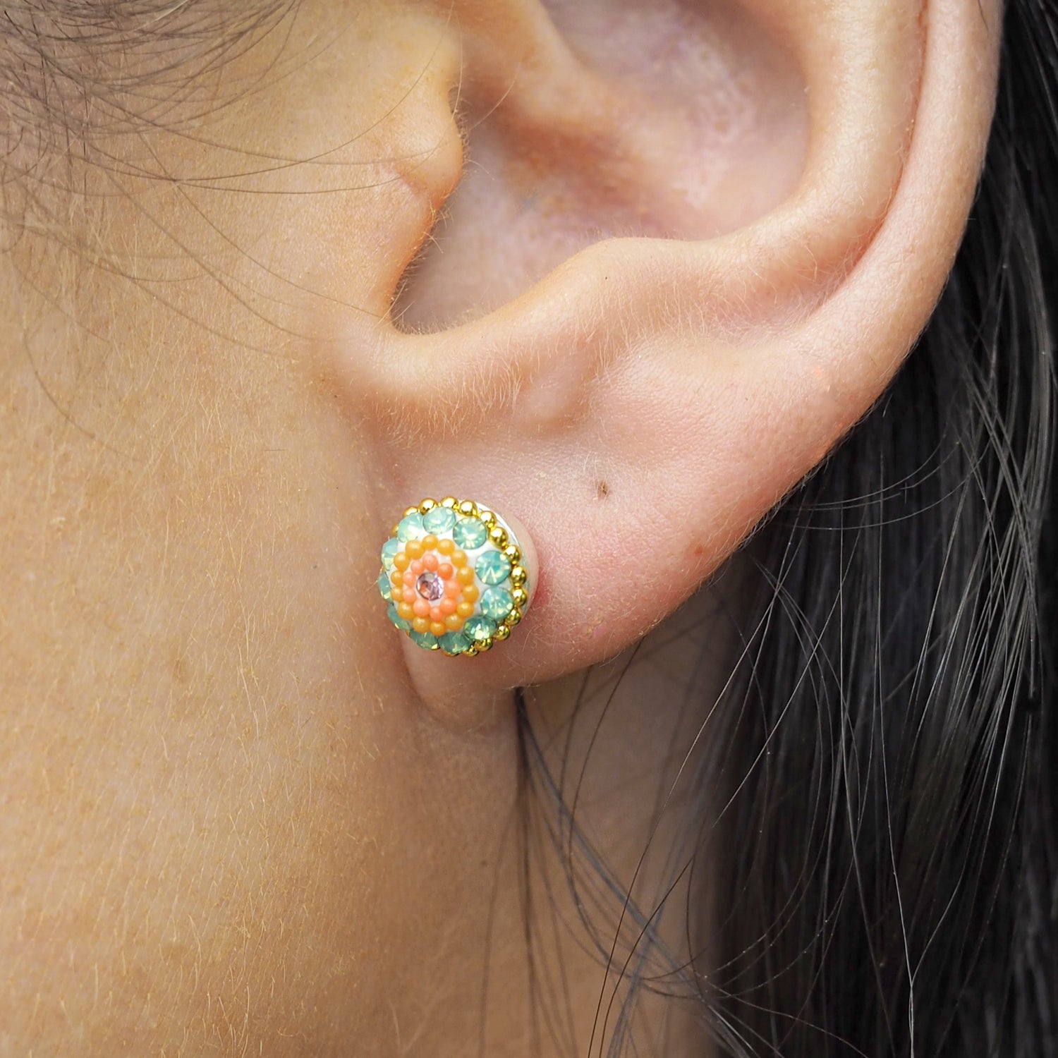 Allegra Hibiscus Bloom Round Stud Earrings