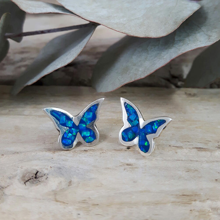 Fashionable Stone Butterfly Hoops Earrings – Blue – Pearls Online