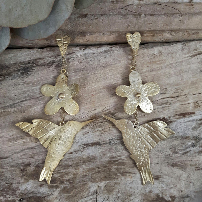 Foresta Ceiba Gold Hummingbird Drop Earrings