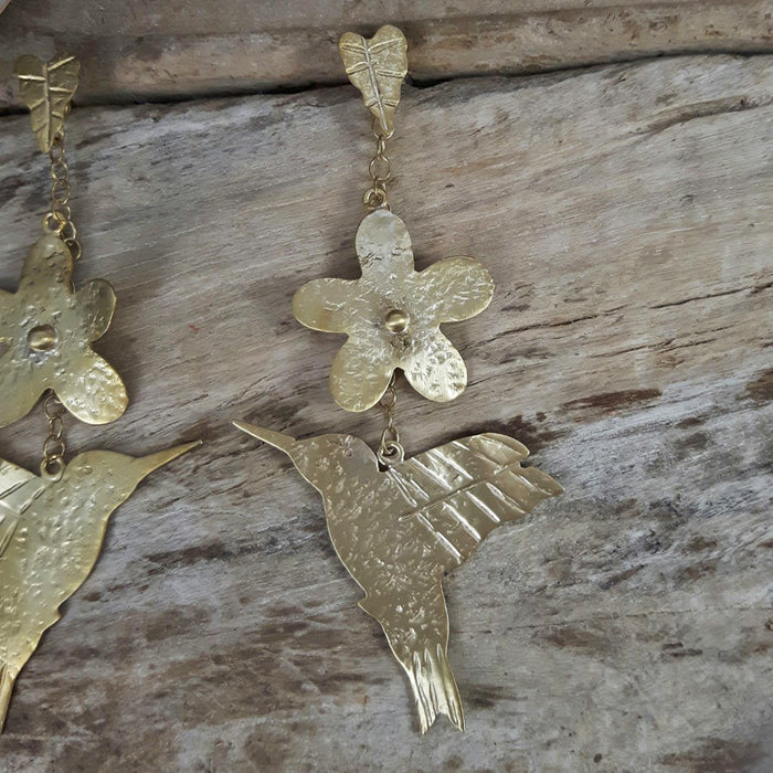 Foresta Ceiba Gold Hummingbird Drop Earrings