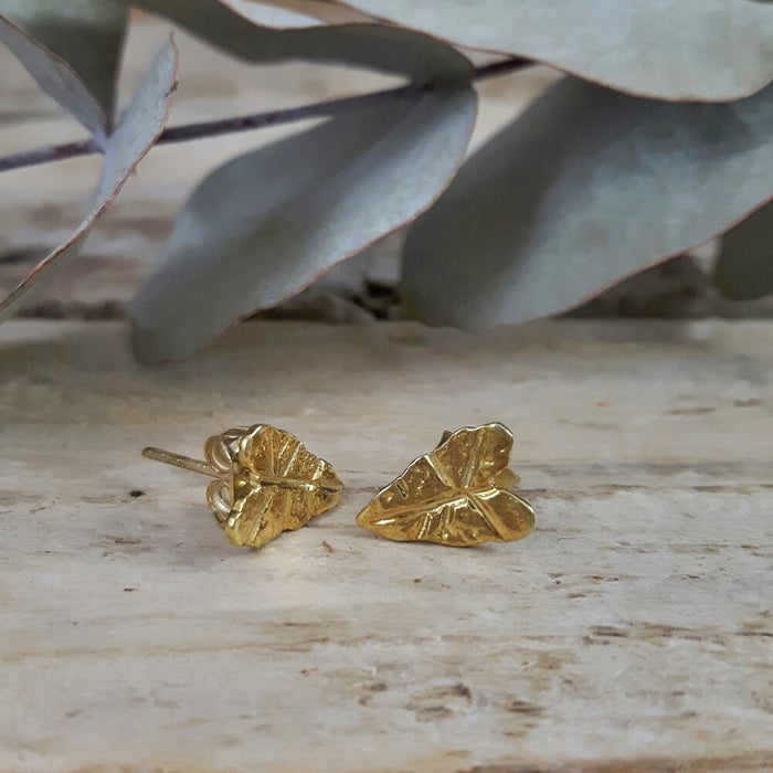 Foresta Mini Taro Leaf Gold Stud Earrings