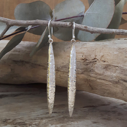 Delith Hammered Silver Polished Drop Earrings