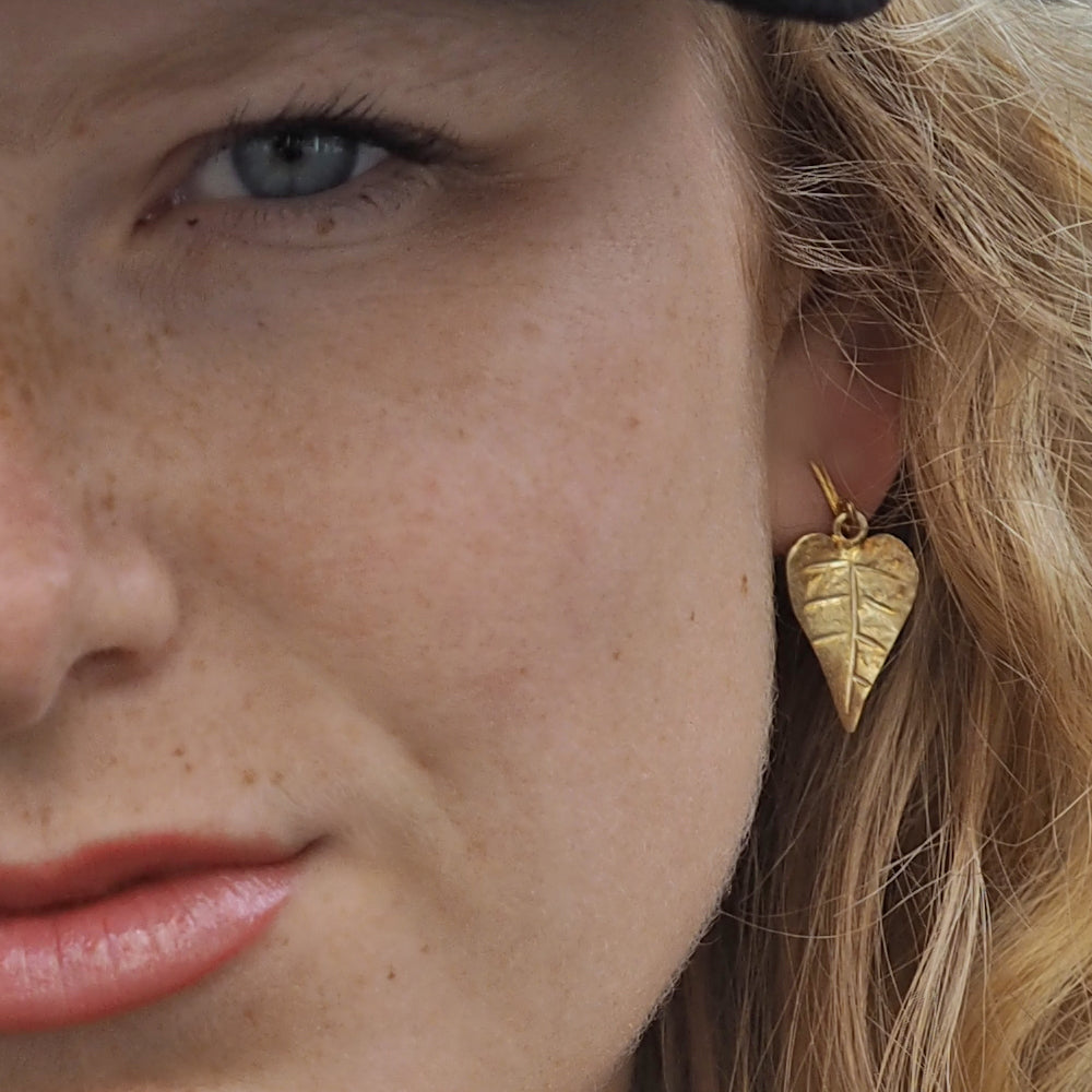Foresta Gold Heart Leaf Drop Earrings