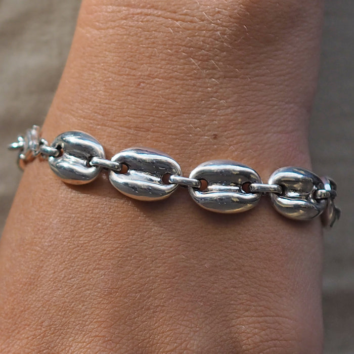 Liberica Coffee Bean Polished Sterling Silver Bracelet