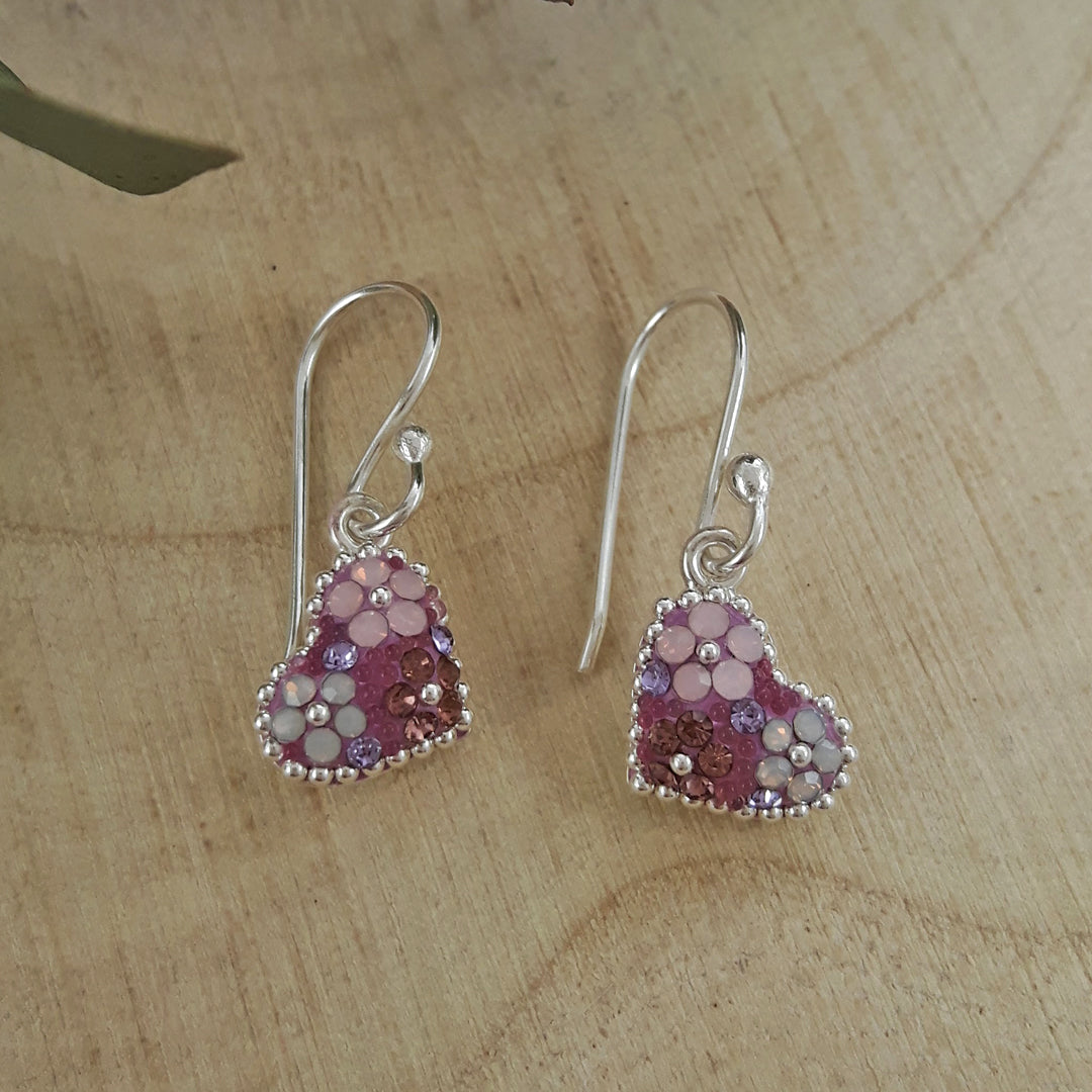 heart earrings opalescent crystal detail