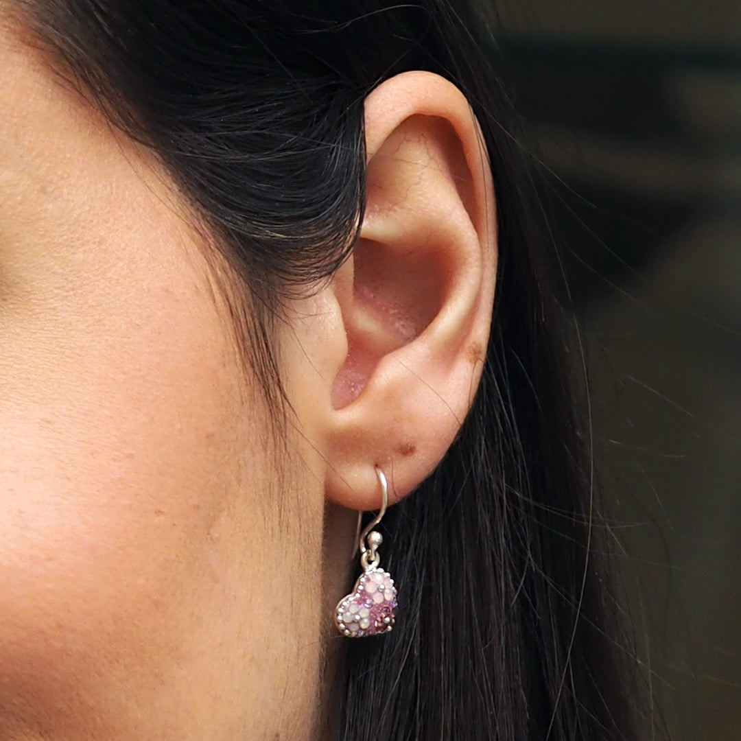 lilac heart drop earrings worn movement