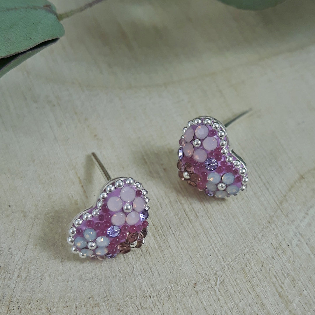 heart earrings opalescent crystal detail