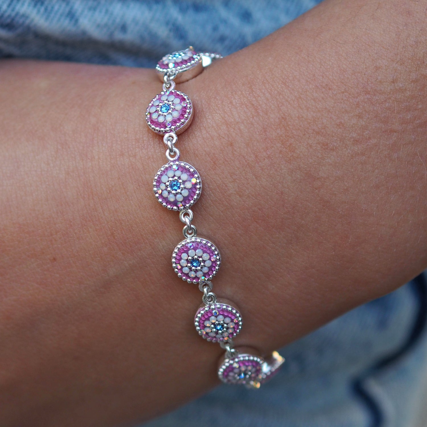 lilac dream bracelet sterling silver opalescent crystals