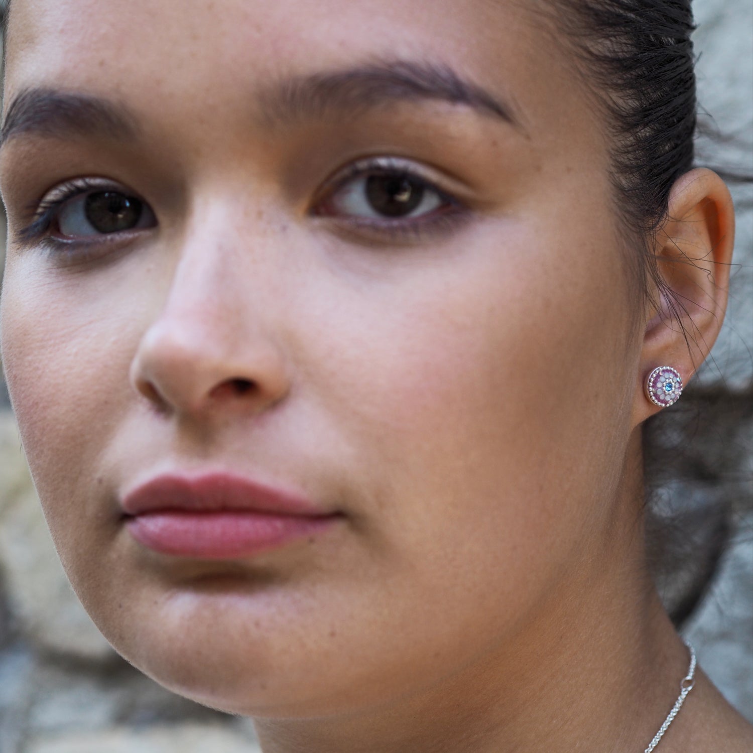lilac stud earrings sterling silver jewellery UK