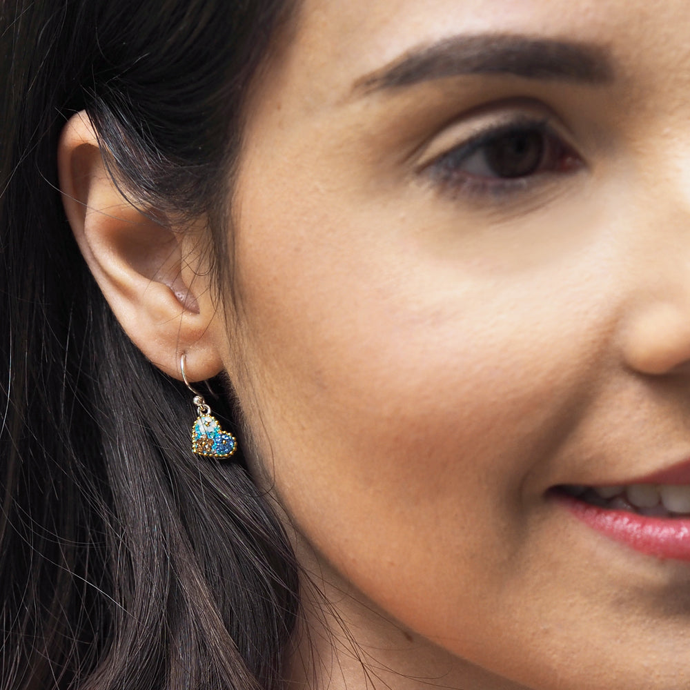 heart drop earrings sterling silver gift jewellery UK worn by model