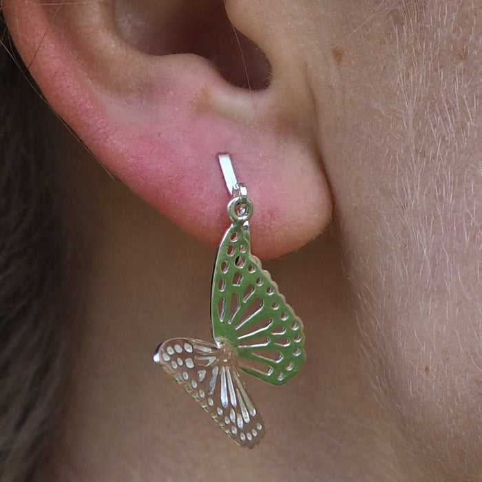 Silver Butterfly Earrings with Ombré Sparkle - Earrings from Shipton and Co  UK