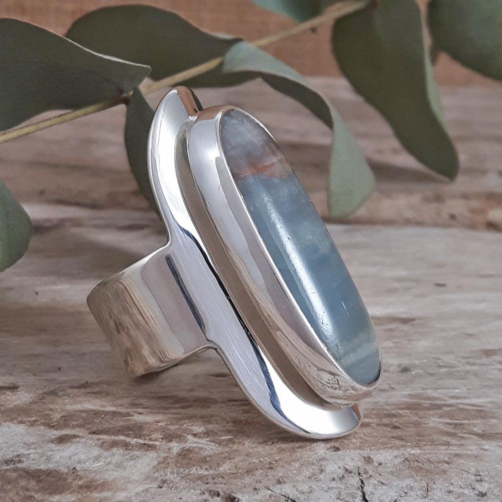 Monet Blue Calcite Oblong Medium Adjustable Ring