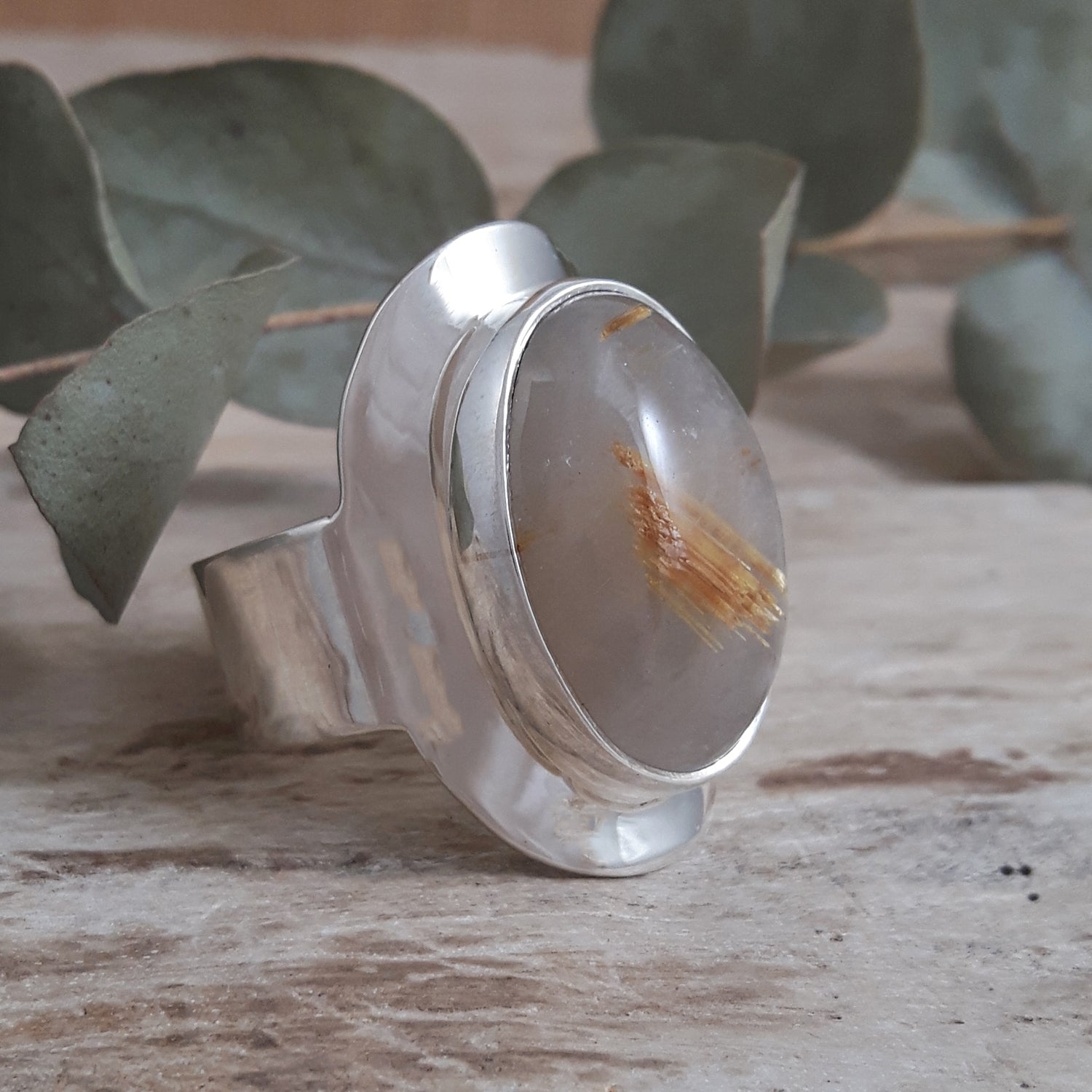 Monet Oval Rutilated Gold Quartz Adjustable Ring A