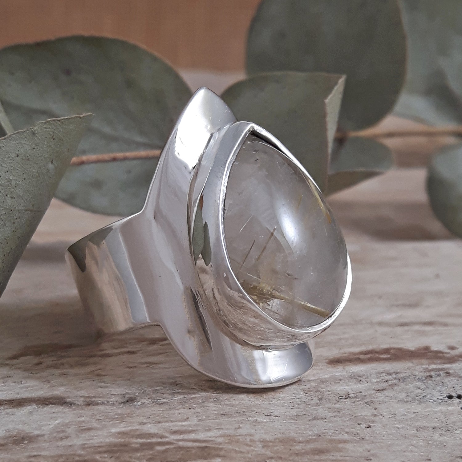 Monet Teardrop Rutilated Gold Quartz Adjustable Ring A