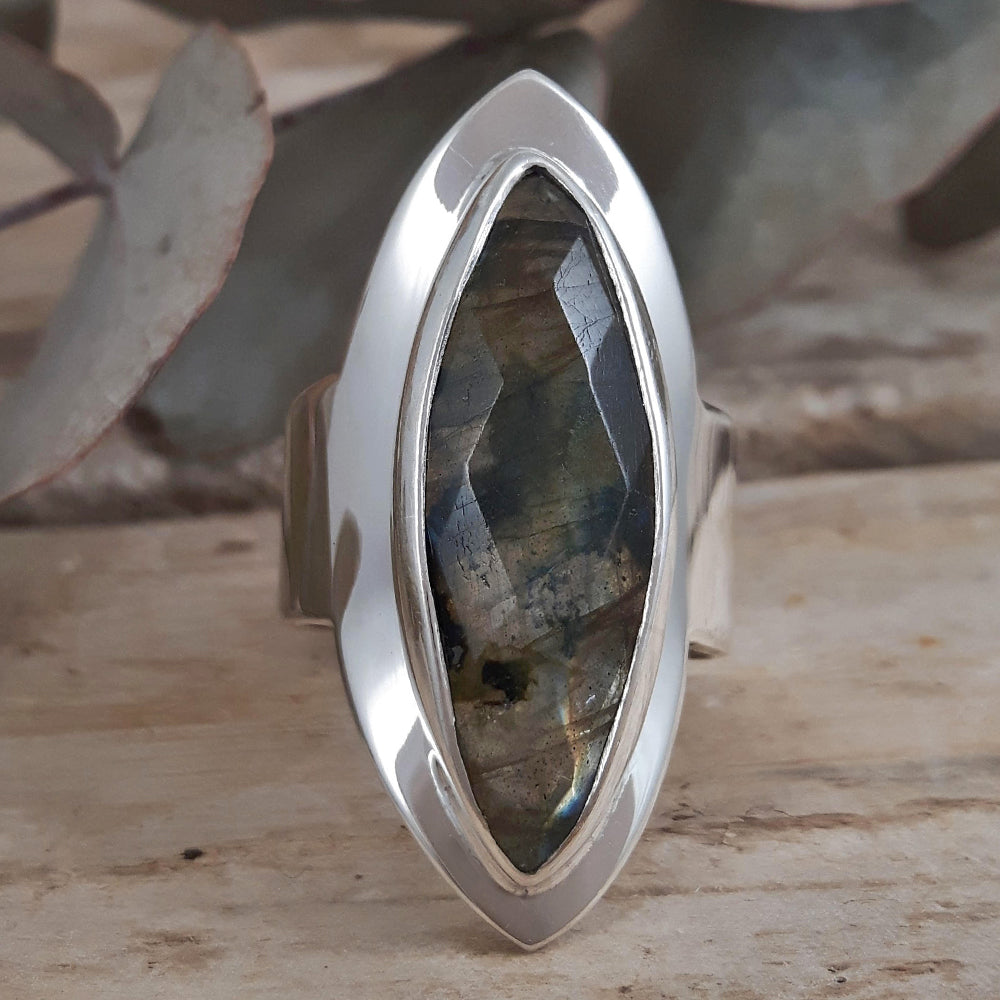 Monet Labradorite Marquise Faceted Adjustable Ring A