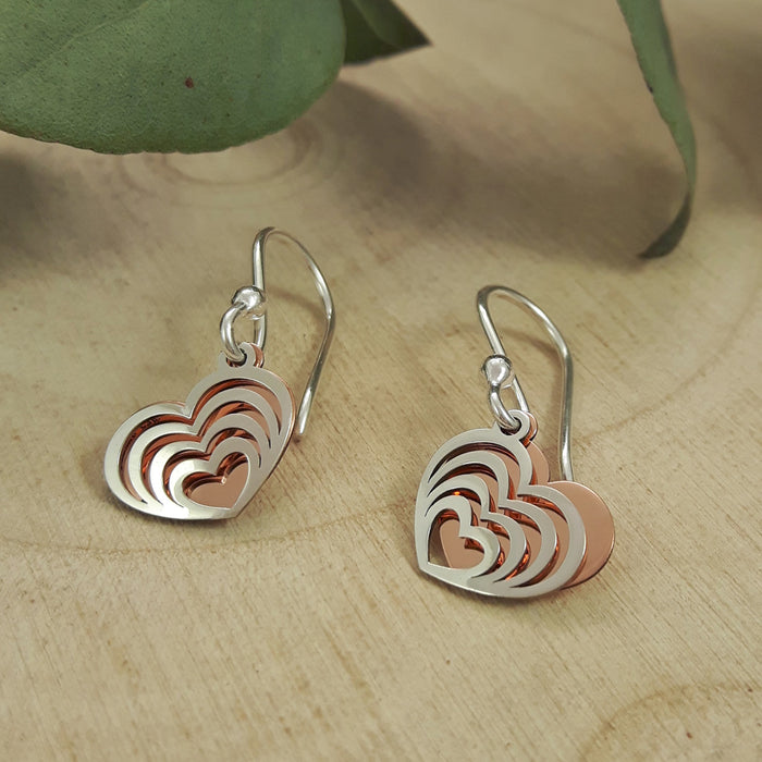Celtic Heart Silver & Copper Earrings