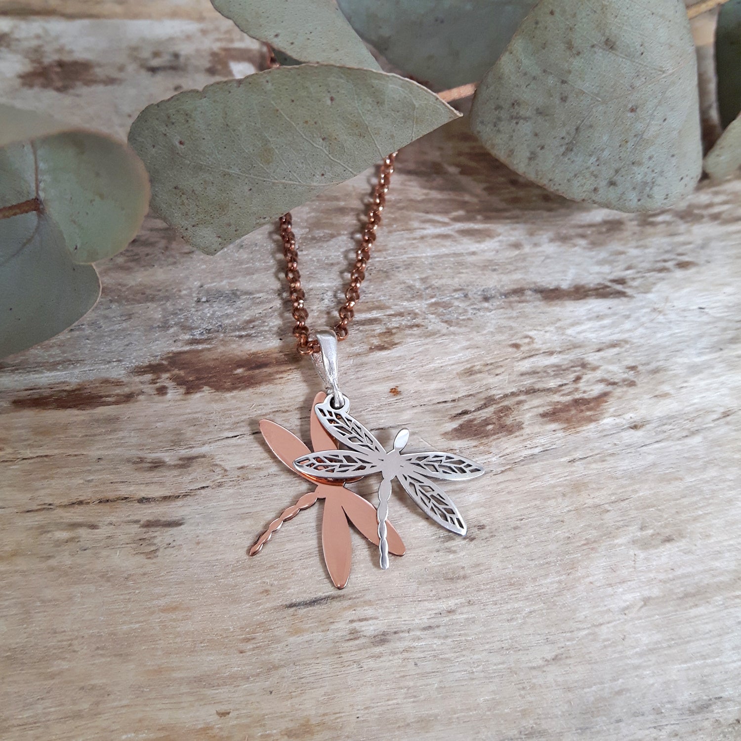 Celtic Tiny Dragonfly Silver/Copper Pendant