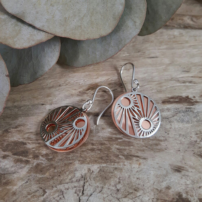 Celtic Sun Silver/Copper Drop Earrings