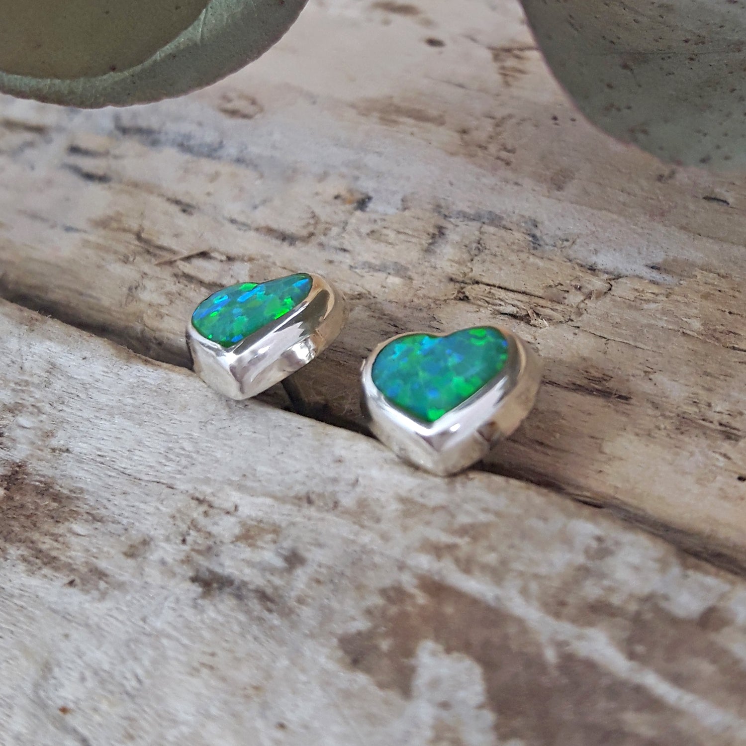 Flinder Heart Green Stud Earrings