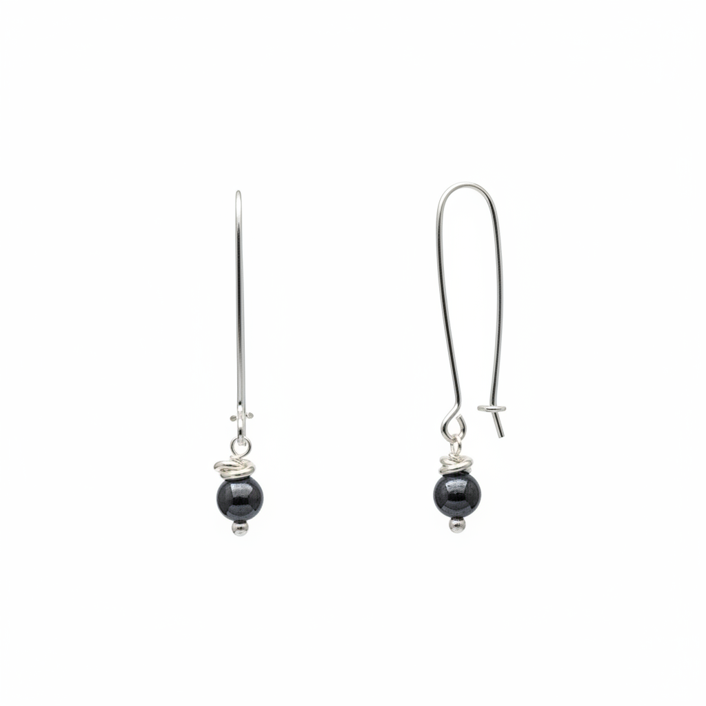 Noir Hematite Drop Earrings - Front & Side View with Clasp