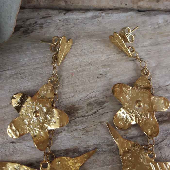 Perfectly Imperfect Foresta Ceiba Gold Hummingbird Drop Earrings