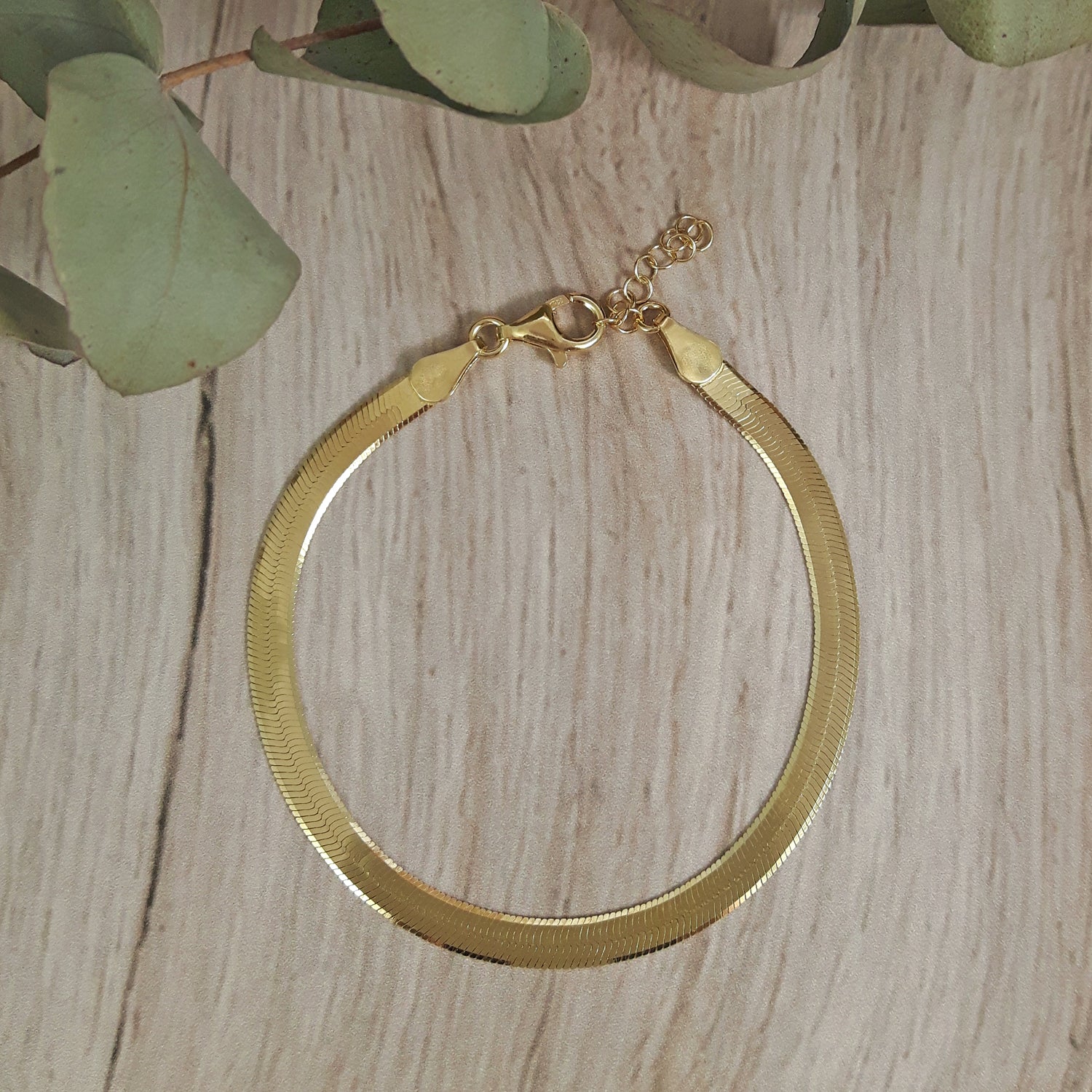 Gold Snake Chain Wide Bracelet 17–19.5cm