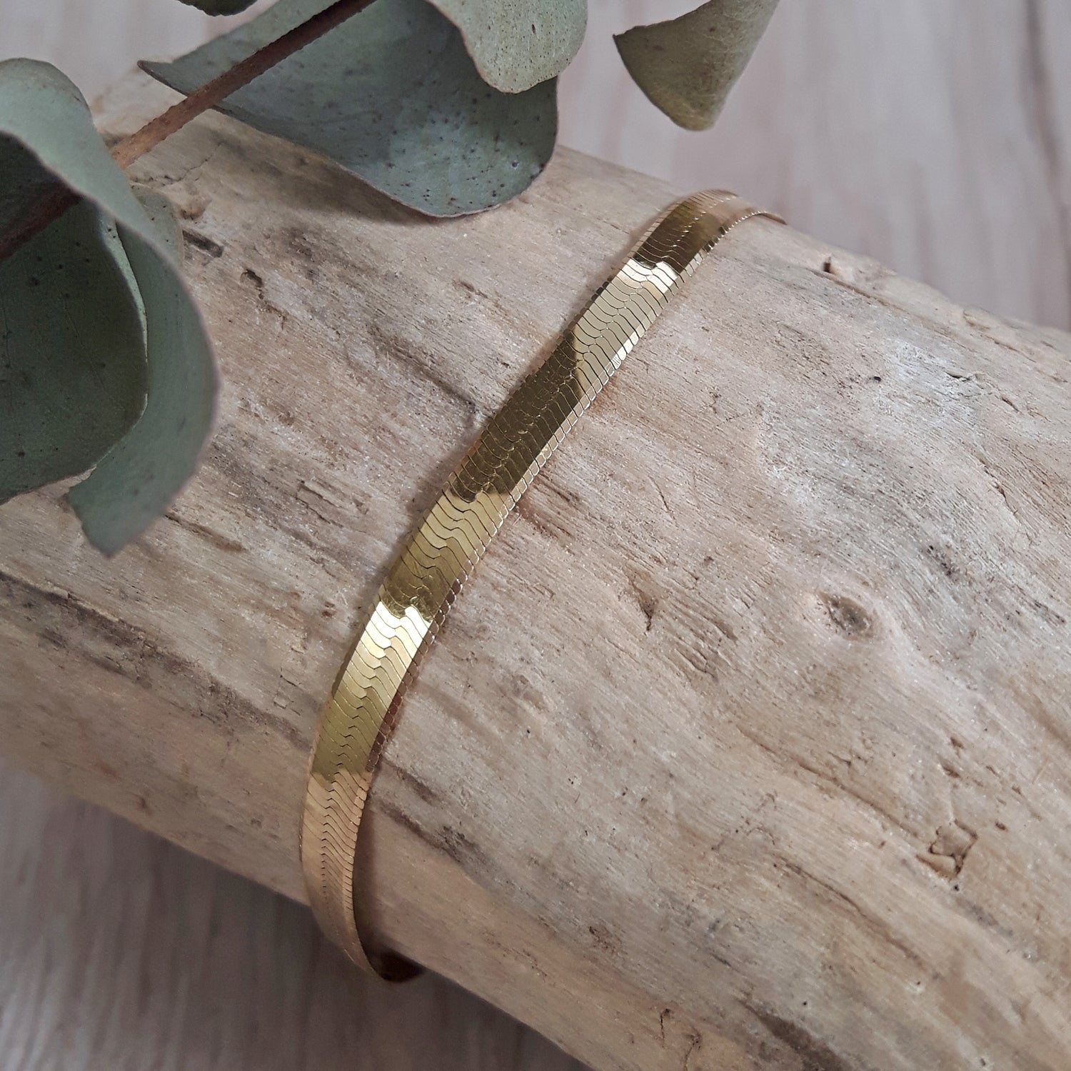 Gold Snake Chain Wide Bracelet 17–19.5cm
