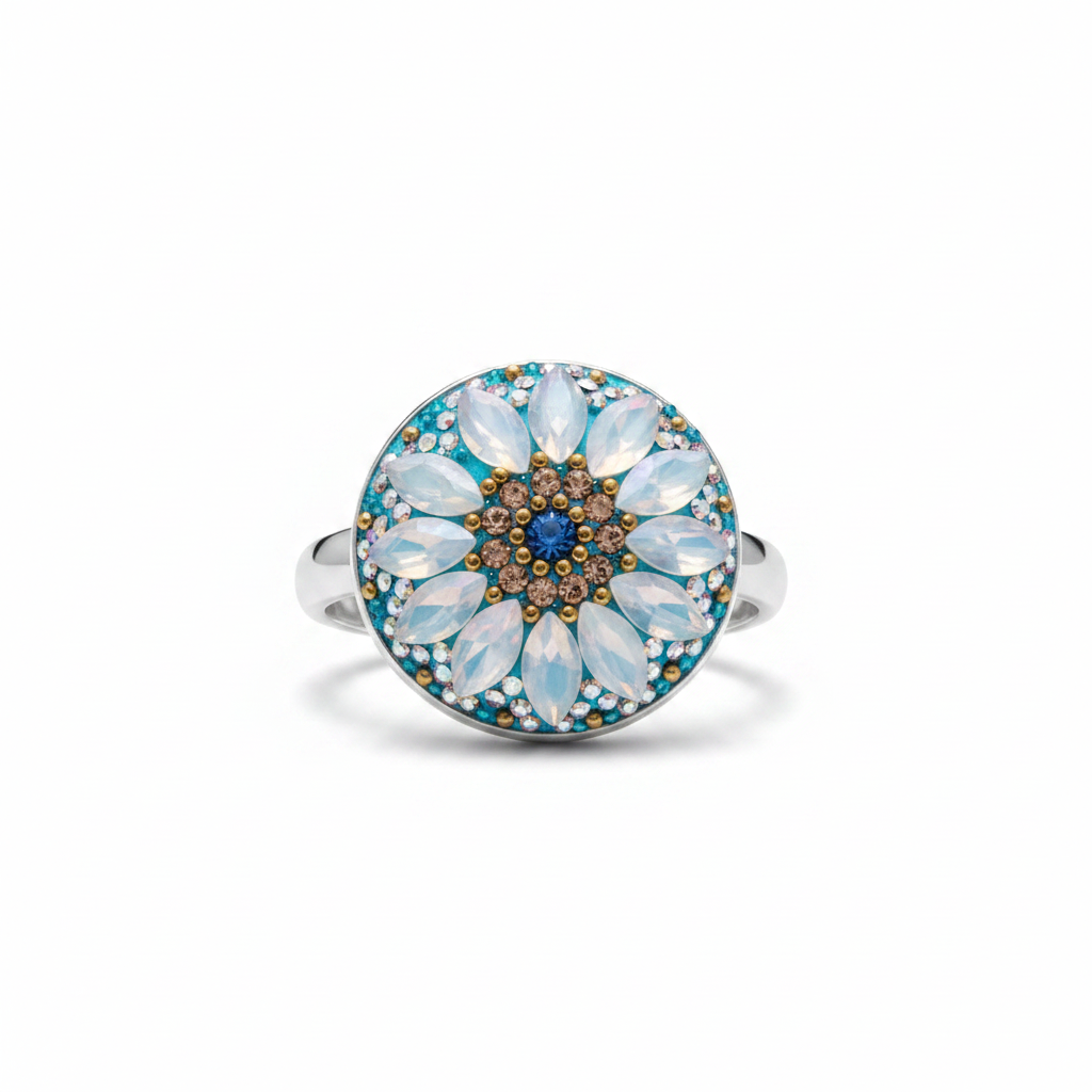 Turquoise Daisy Disc Adjustable Ring